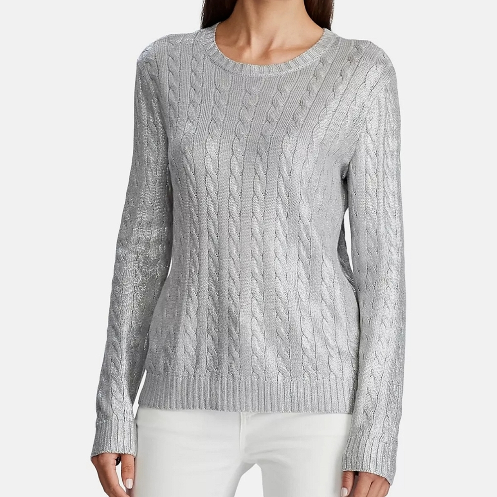 Ralph Lauren Silk Shimmer Cable Knit Sweater Top Size XLarge